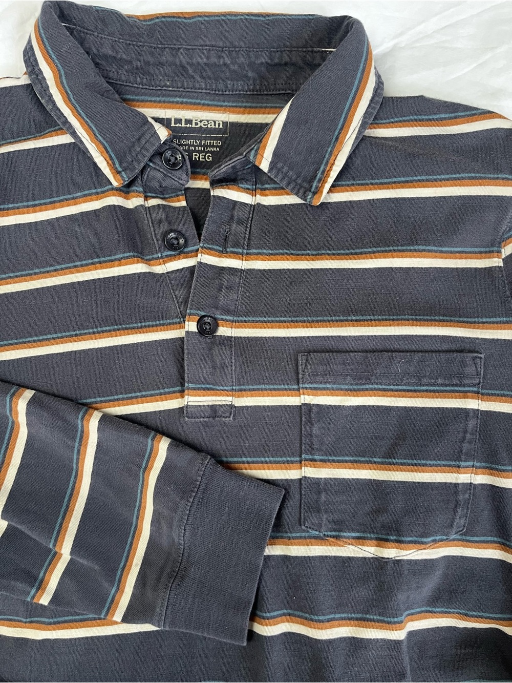L.L. Bean Men's Navy Striped Long-Sleeve Polo. Size S